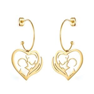 18k Gold Plated Heart Hollow Motherly Love Earrings